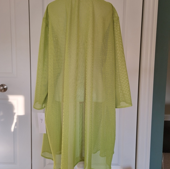 NWT - Plus Size Caroline Rose Lime Green Mesh Open Front Cardigan - 3X - Picture 3 of 6